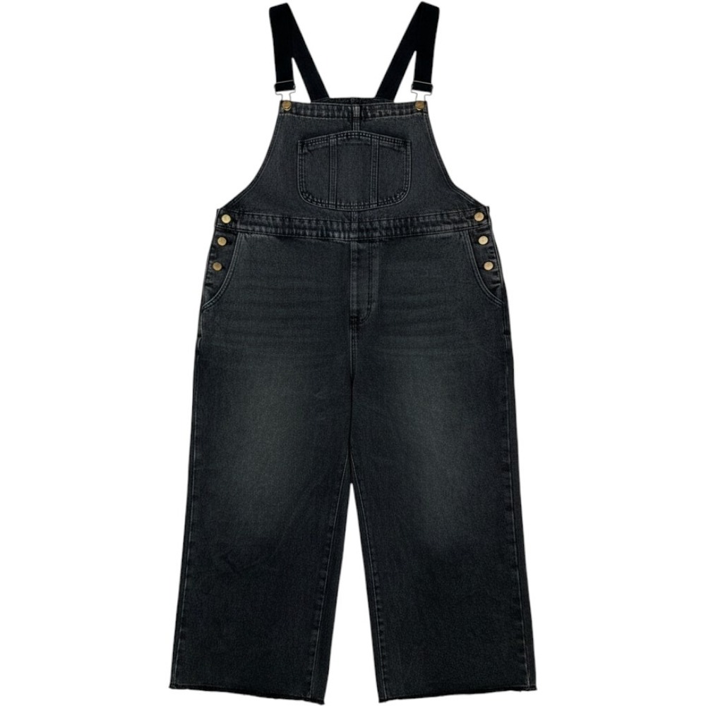 Cider Womens 3XL Black Denim Overalls Jean Pocket Wide Leg Frayed Hem Boho Plus